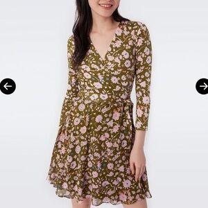 Diane von Furstenberg Irina Silk Jersey Mini Wrap Dress  green pink large